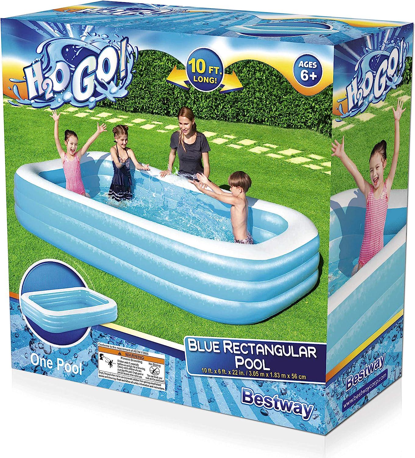 Blue Rectangular Inflatable Family Pool (10' x 6' x 22 )