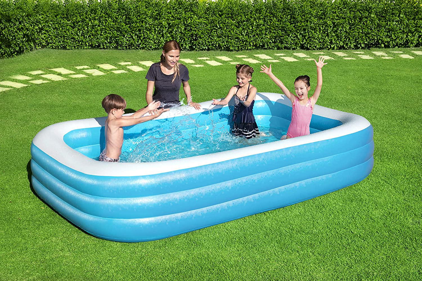 Blue Rectangular Inflatable Family Pool (10' x 6' x 22 )