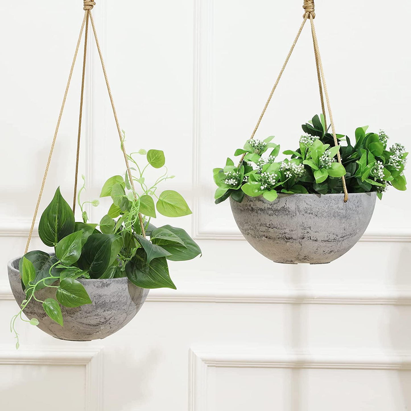 HECTOLIFE 2-Pack 10 Inch Hanging Planter Indoor Outdoor Planter Pot Plant Containers with Drainage Hole, Plant Pot for Hanging Plants,Hanging Flower Pot (Grey)