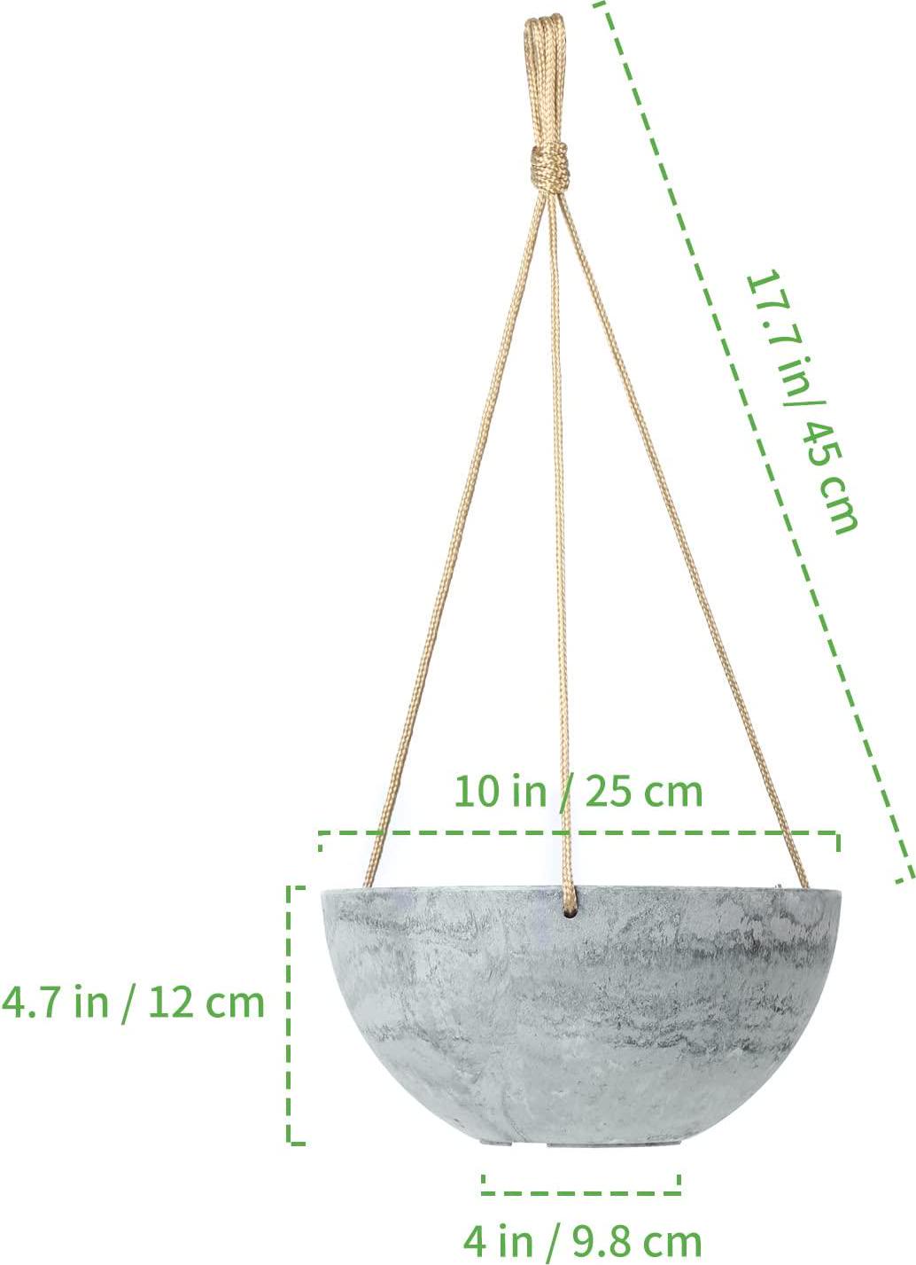 HECTOLIFE 2-Pack 10 Inch Hanging Planter Indoor Outdoor Planter Pot Plant Containers with Drainage Hole, Plant Pot for Hanging Plants,Hanging Flower Pot (Grey)