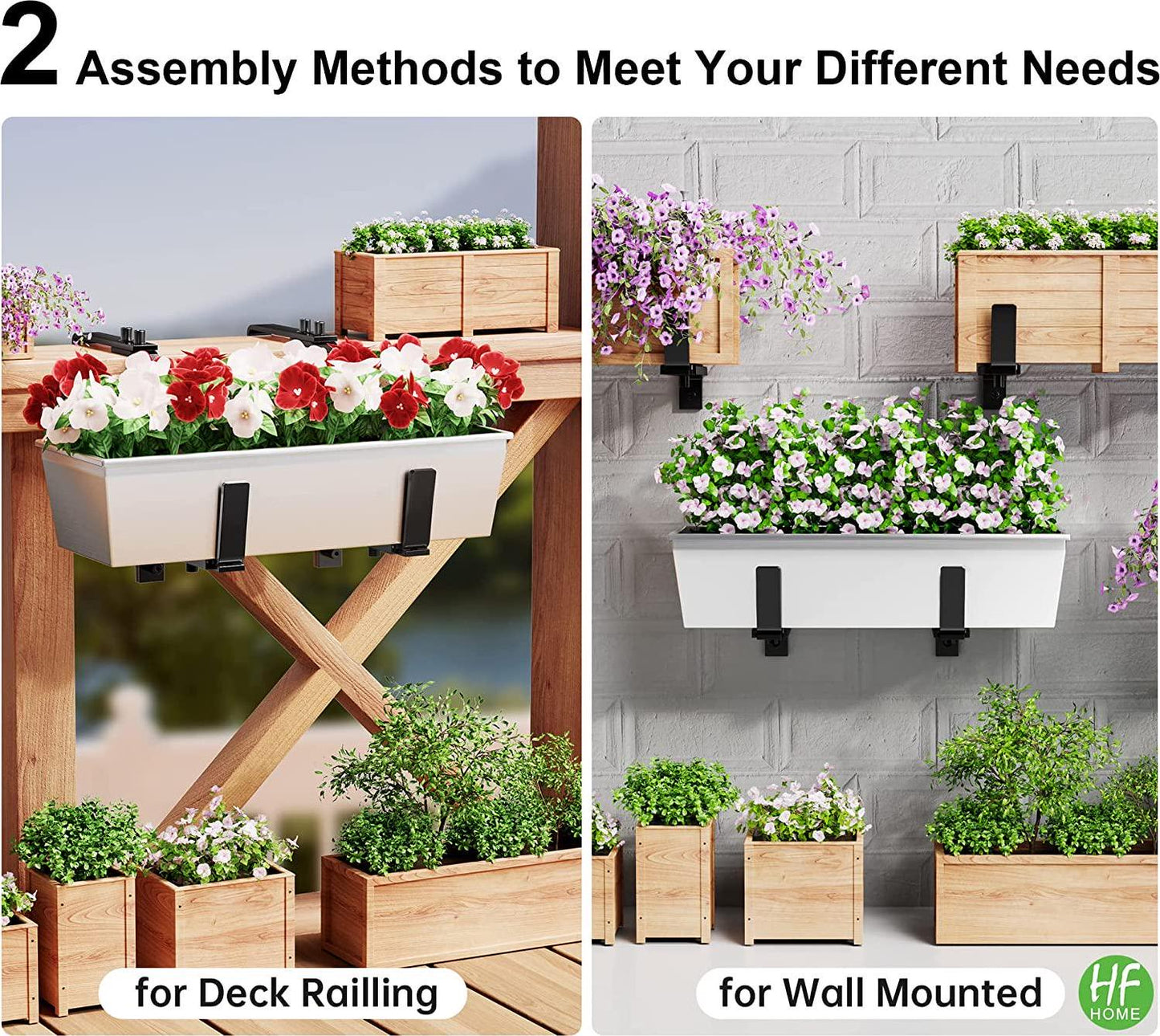HFHOME 4 PCS Adjustable Planter Box Bracket (6 to 12.5 Inches) for Flower Box Holders, Window Boxes Planters Hooks, Heavy Duty Wall Mount Holder - Black
