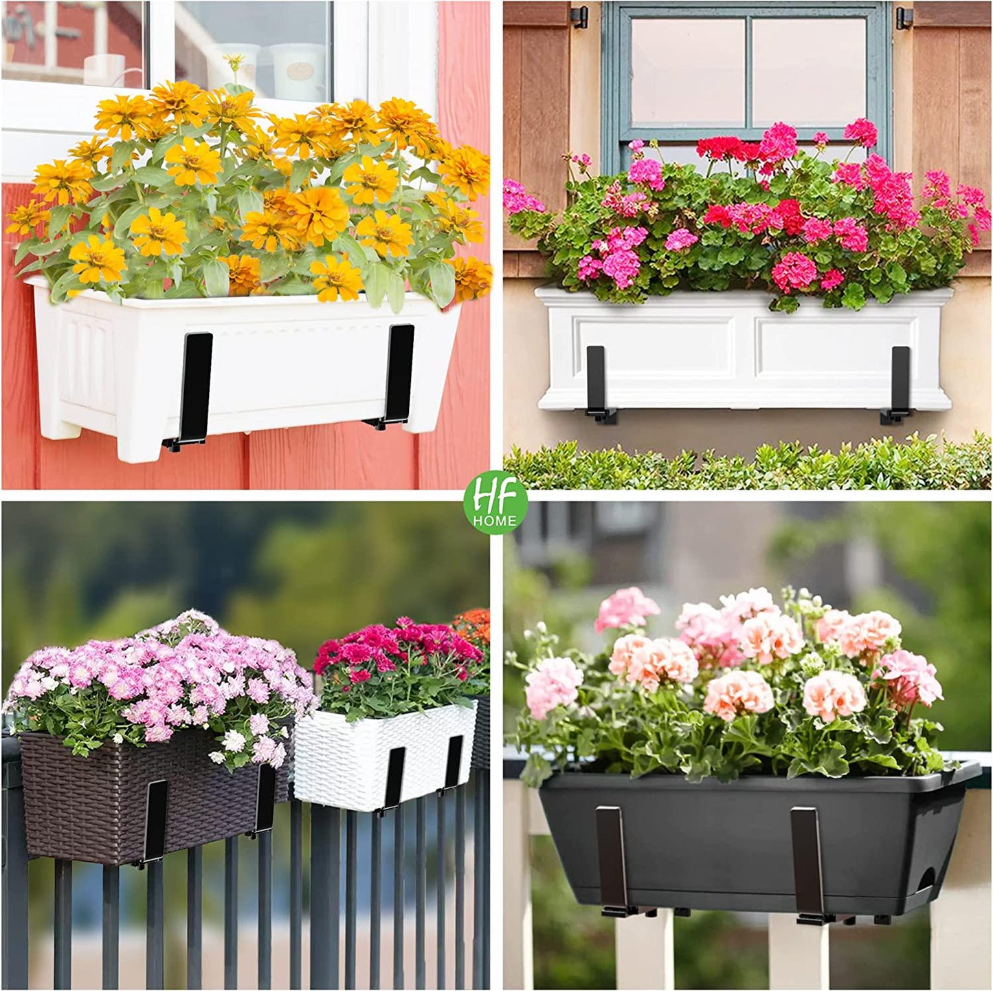 HFHOME 4 PCS Adjustable Planter Box Bracket (6 to 12.5 Inches) for Flower Box Holders, Window Boxes Planters Hooks, Heavy Duty Wall Mount Holder - Black