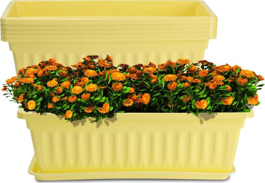 HOXHA 6 Pack Window Box Planter, 17 inches Plastic Vegetable Flower Planter Boxes with Tray, Rectangular Indoor and Outdoor Flower Pots for Windowsill, Patio, Porch, Garden Balcony-