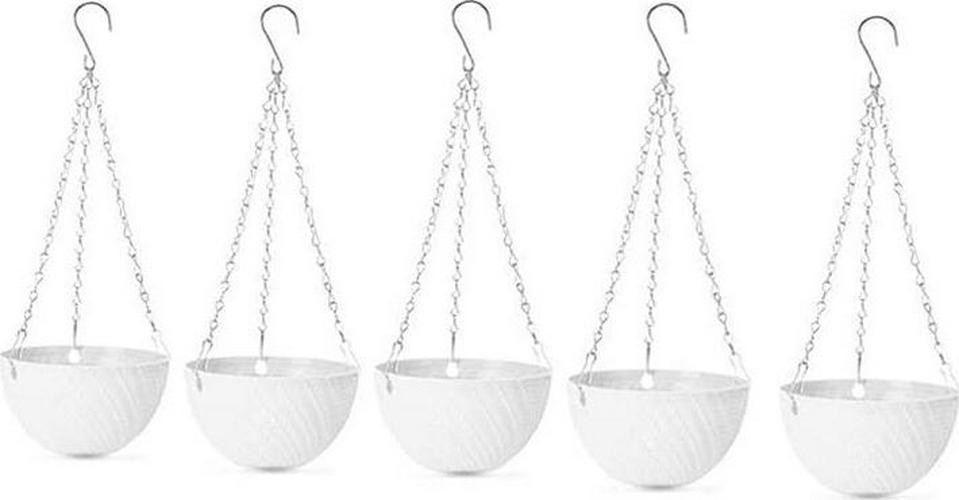 Hanging Planters Set of 5 Flower Pots Outdoor Planting or Storage for All House Plants,Flowers,Herbs, African Violets,3.5H × 6 Diameter Self-Watering Flower Pot Container White - Metal Chain-