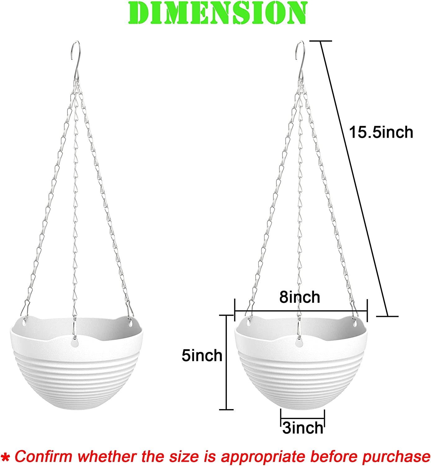 Hanging Planters, Set of 9 White Hanging Pots, 8 Hanging Flower Pots, Hanging Plant Pots Baskets with Drainage Plugs, Water Barrier and Hanging Chains Free Mini Garden Tools Set, Best Garden Gift-