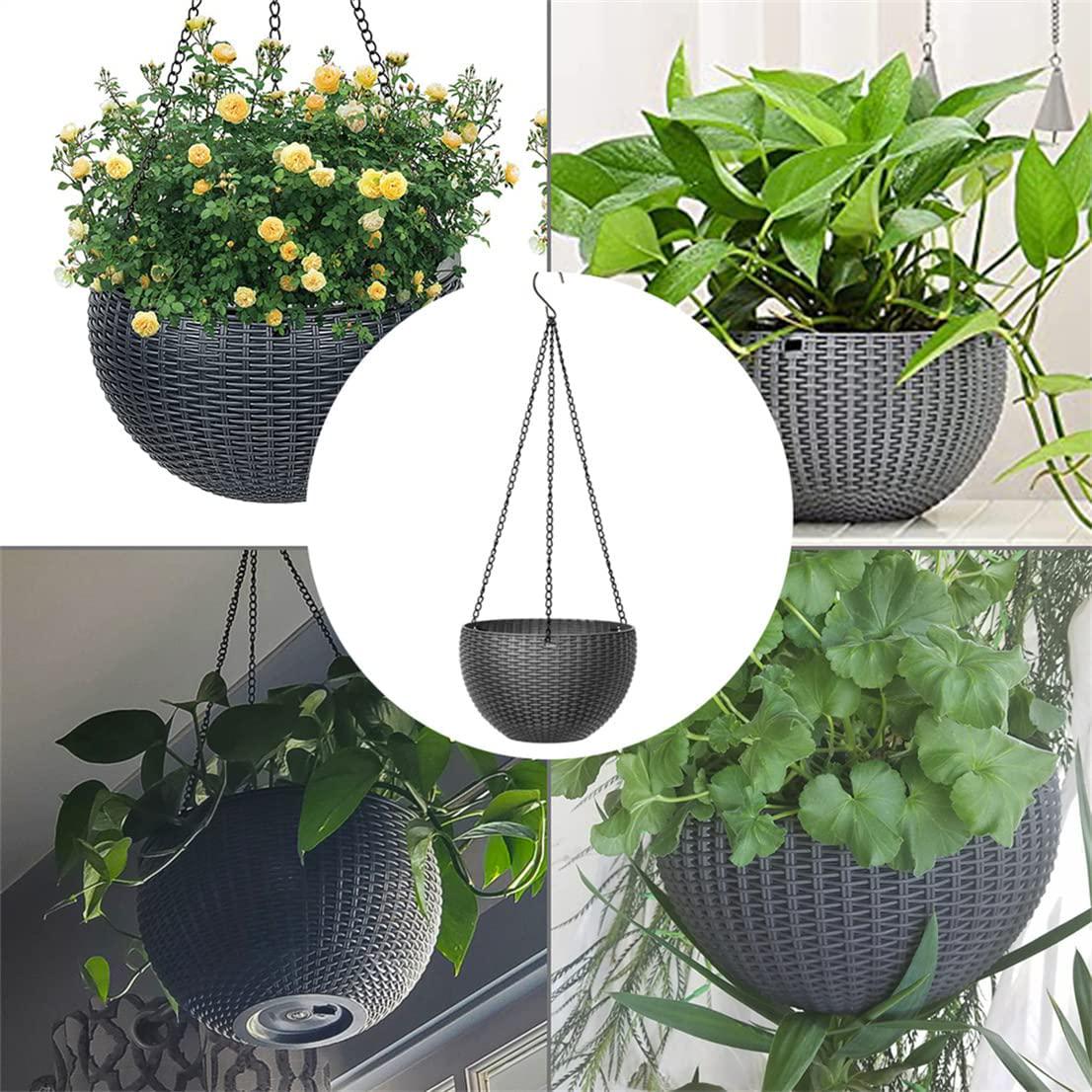 Hanging Basket Planters Plastic Hanging Baskets Flower Pot Plant Holder Hanging Planters Baskets Plants Pot Container with Chain for Indoor Outdoor Plants Garden Porch Balcony Décor