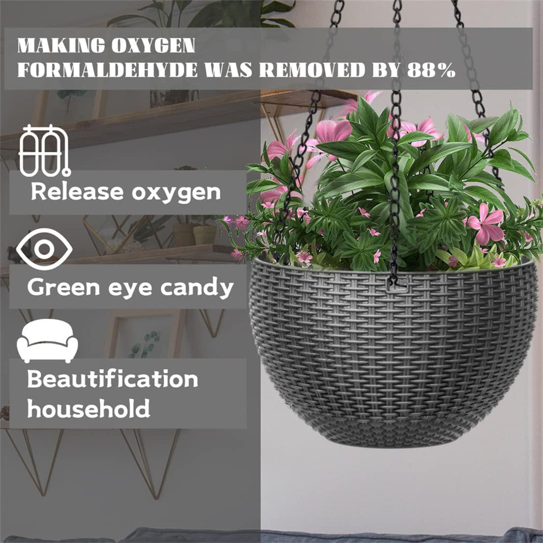 Hanging Basket Planters Plastic Hanging Baskets Flower Pot Plant Holder Hanging Planters Baskets Plants Pot Container with Chain for Indoor Outdoor Plants Garden Porch Balcony Décor