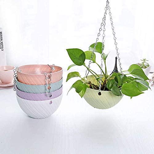 Hanging Planters Set of 5 Flower Pots Outdoor Planting or Storage for All House Plants,Flowers,Herbs, African Violets,3.5H × 6 Diameter Self-Watering Flower Pot Container White - Metal Chain