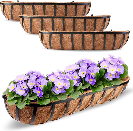 Harmiden 4 Pcs 30 Window Box Deck Railing Planter with Coco Liner for Outdoor Balcony Porch Fence Patio Rail-