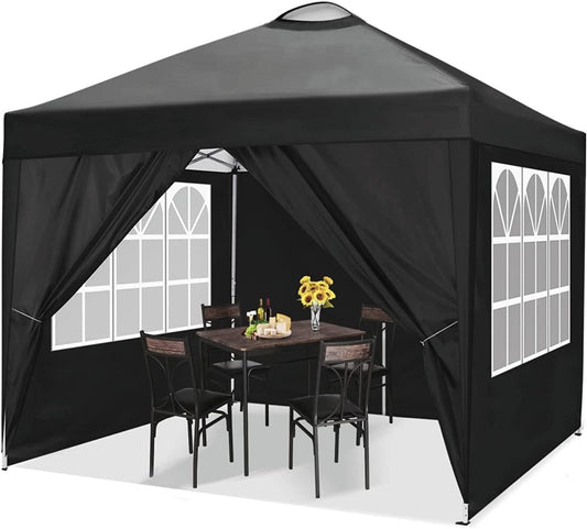 Harmon Wandyer Pop Up 10'x10' Gazebo Portable Canopy Tent with 4 Sidewalls for Outdoor Parties Patio Lawn Wedding, Black-