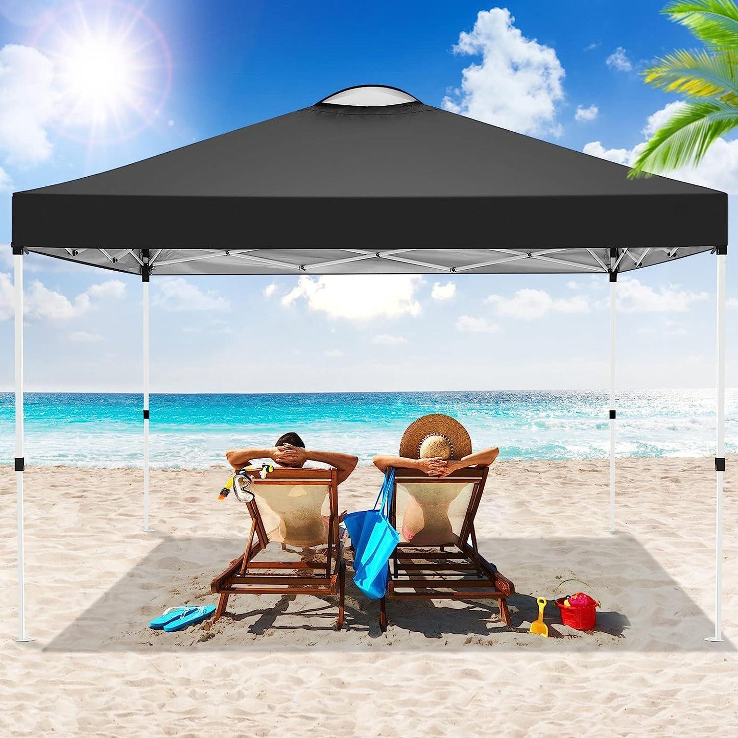 Harmon Wandyer Pop Up 10'x10' Gazebo Portable Canopy Tent with 4 Sidewalls for Outdoor Parties Patio Lawn Wedding, Black