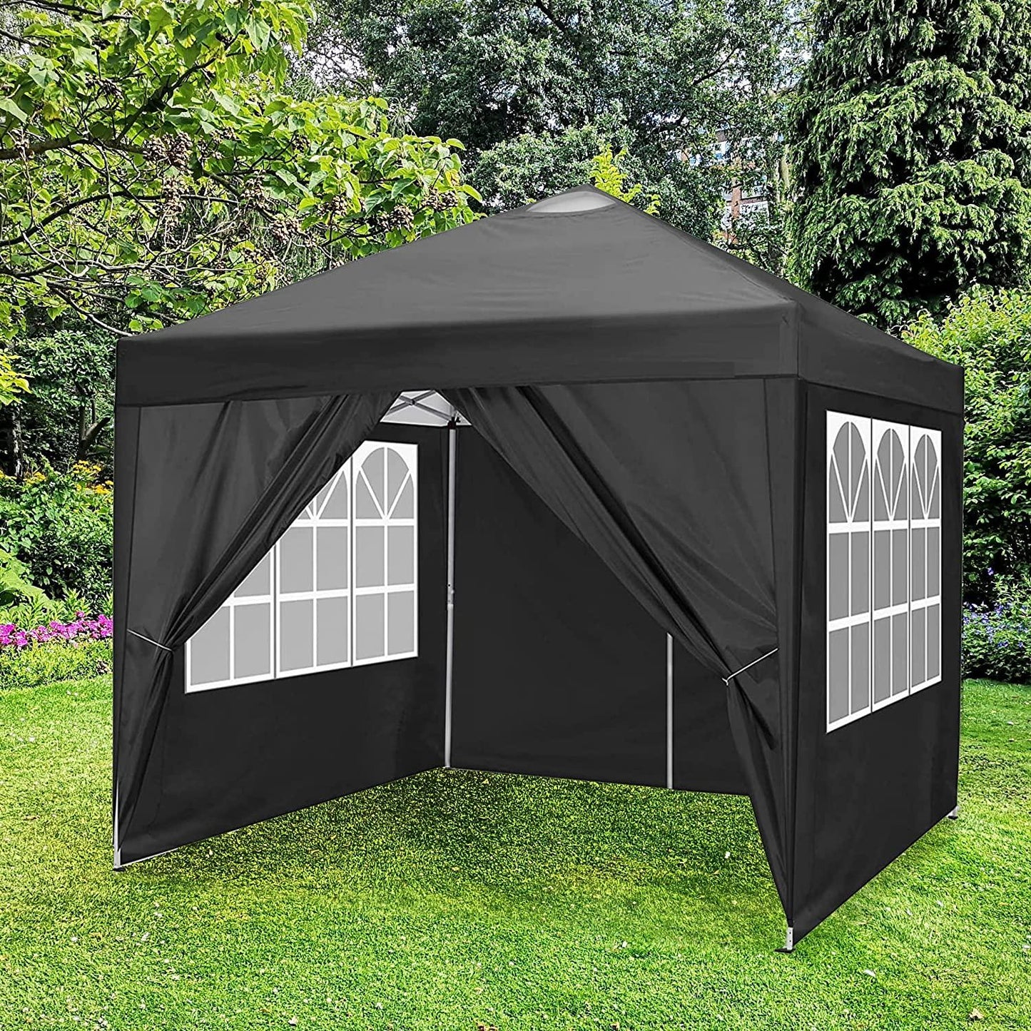 Harmon Wandyer Pop Up 10'x10' Gazebo Portable Canopy Tent with 4 Sidewalls for Outdoor Parties Patio Lawn Wedding, Black