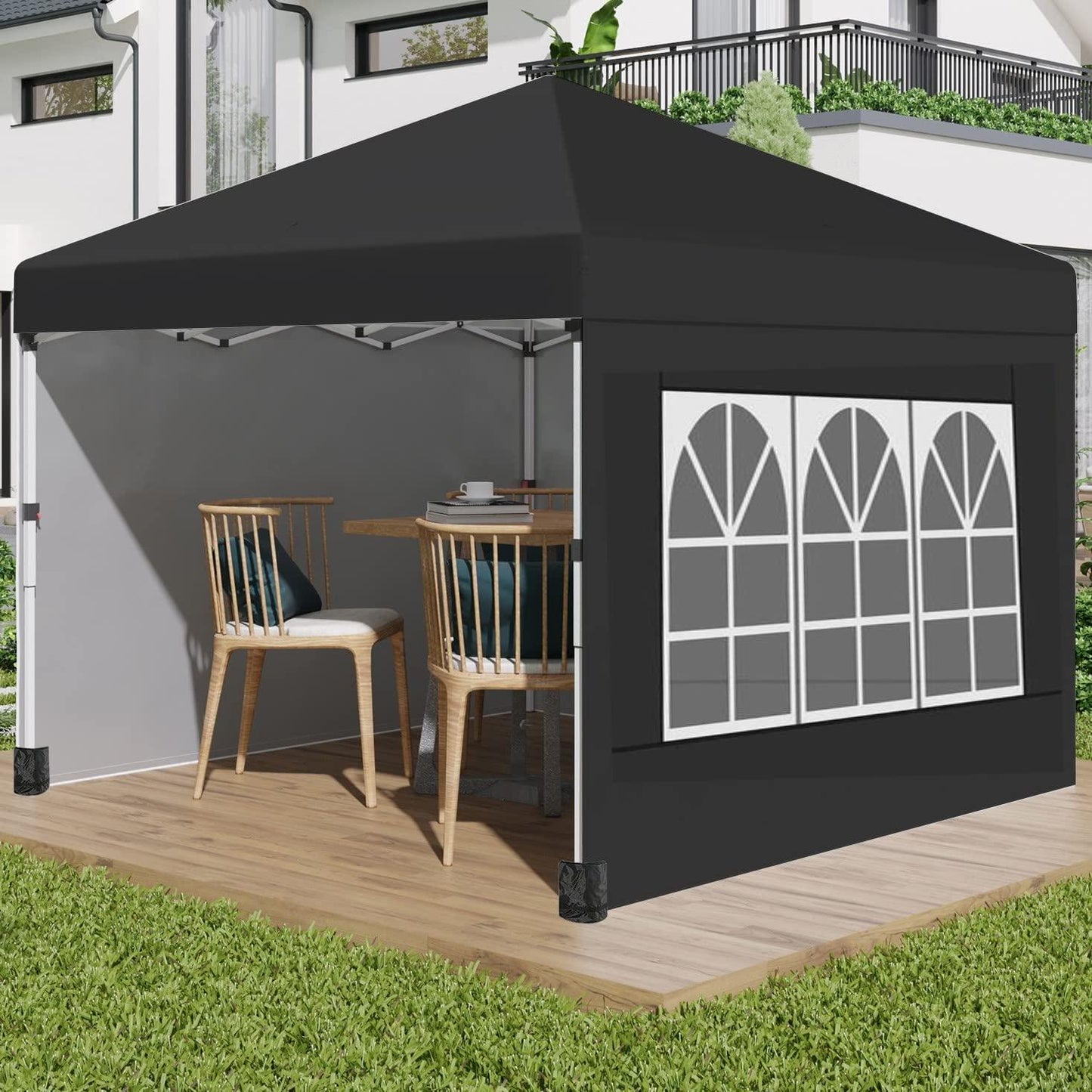 Harmon Wandyer Pop Up 10'x10' Gazebo Portable Canopy Tent with 4 Sidewalls for Outdoor Parties Patio Lawn Wedding, Black