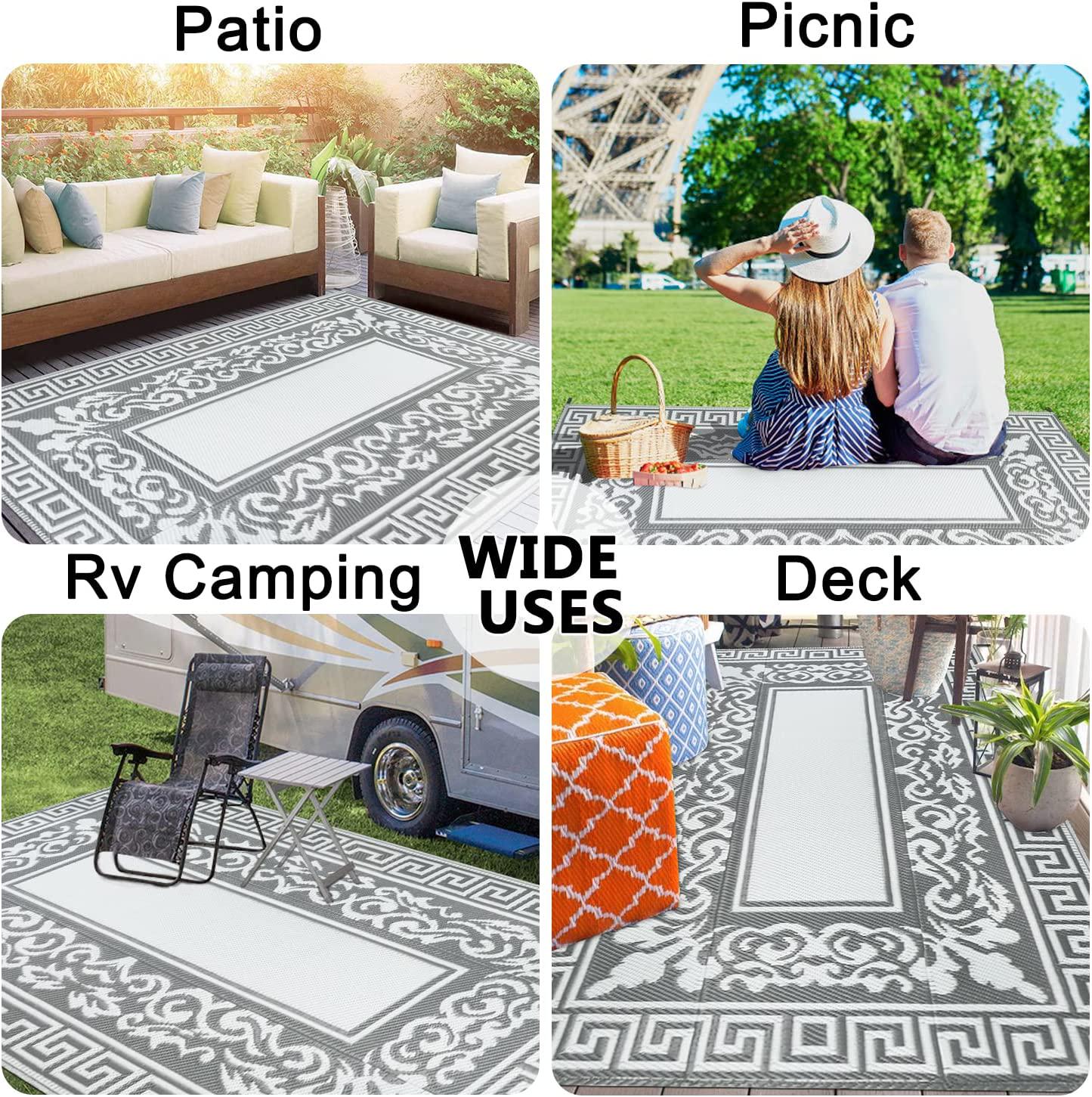 Reversible Outdoor Rugs 4 x6 Plastic Straw Patio Rugs Lightweight Area Rug Waterproof RV Camping Mat Portable Outdoor Floor Carpet Mats