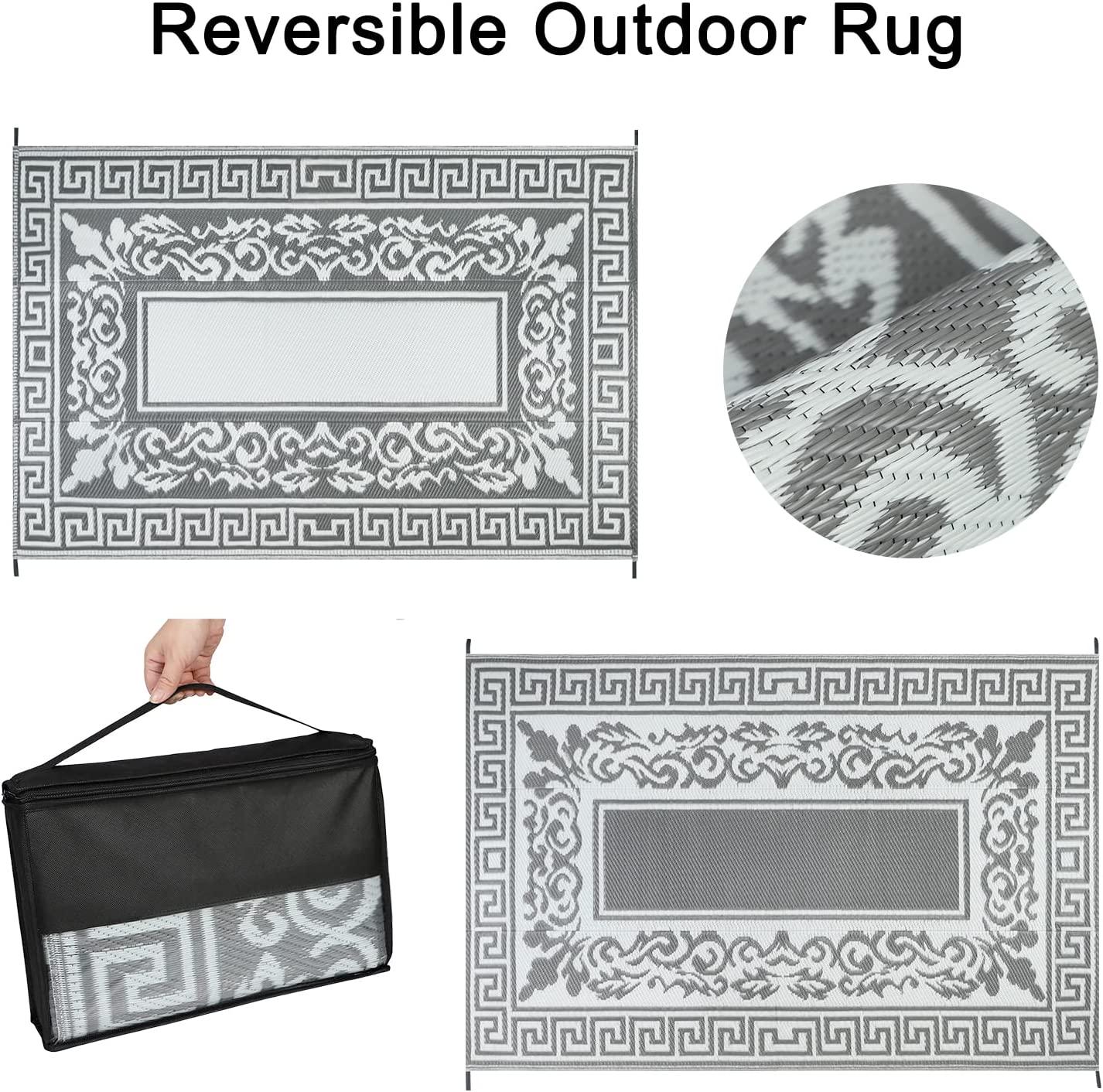 Reversible Outdoor Rugs 4 x6 Plastic Straw Patio Rugs Lightweight Area Rug Waterproof RV Camping Mat Portable Outdoor Floor Carpet Mats