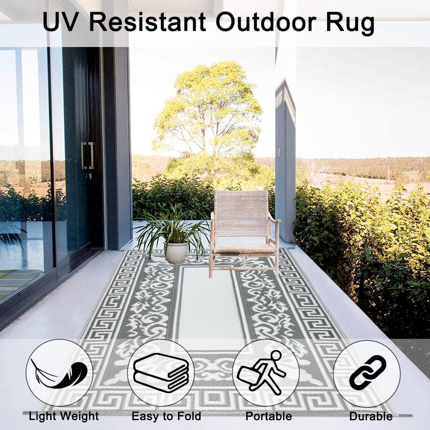 Reversible Outdoor Rugs 4 x6 Plastic Straw Patio Rugs Lightweight Area Rug Waterproof RV Camping Mat Portable Outdoor Floor Carpet Mats