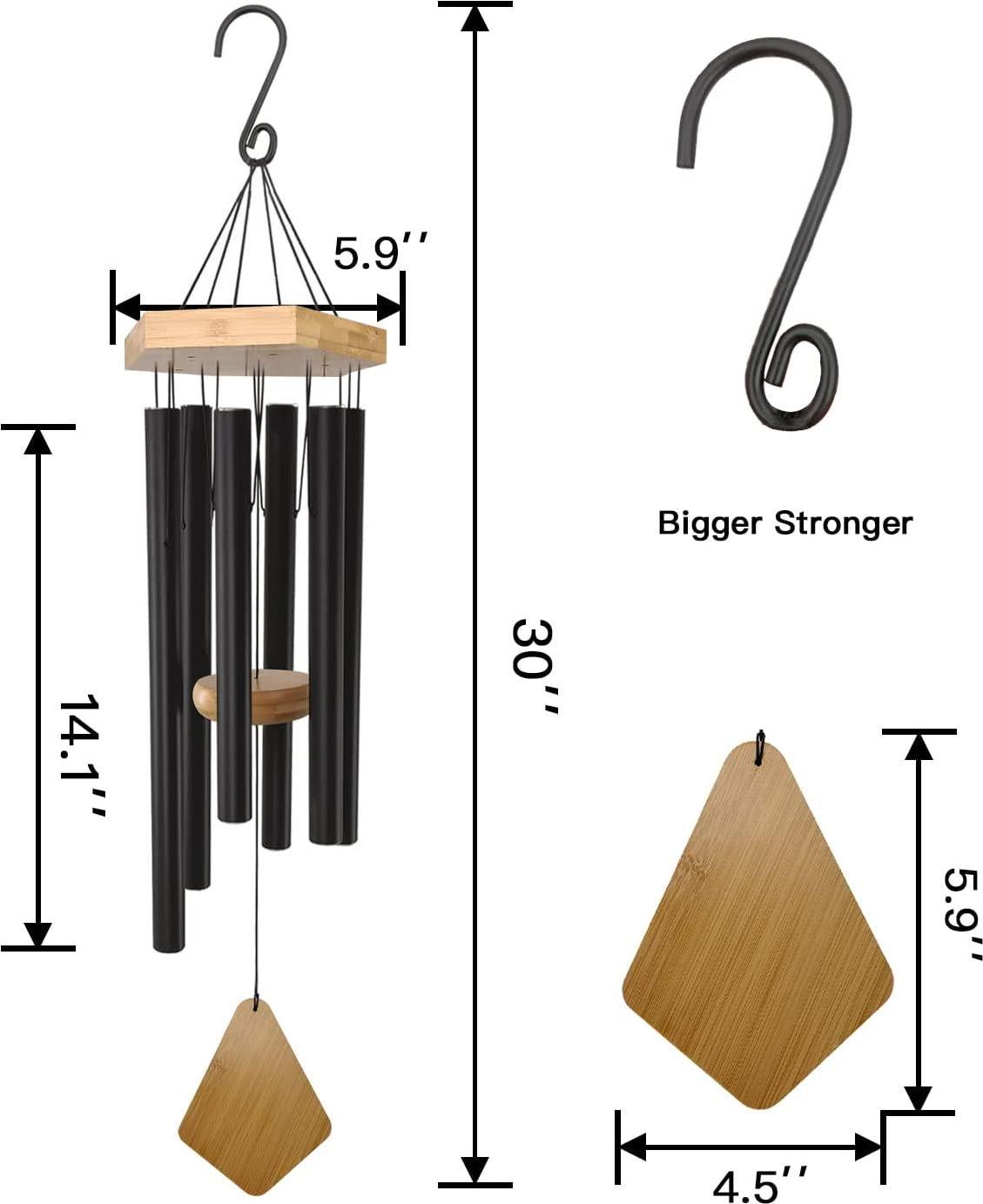 Wind Chimes Outdoor Deep Tone, 30 Inches Wind Chimes Outdoor, Memorial Wind Chimes with Hook as Gifts for Mother's Day/Housewarming/Christmas, Patio, Garden, Yard, Home Decor. Black