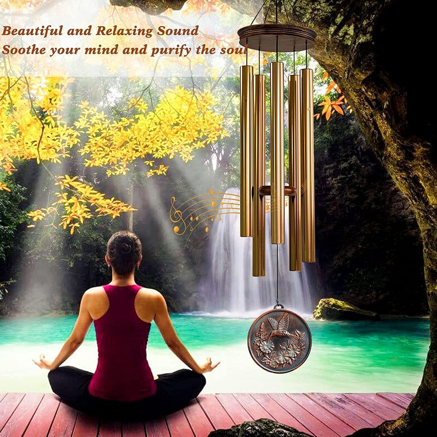 Hummingbird Sympathy Wind Chimes for Outside, Deep Tone Memorial Wind Chimes for Loss of Loved One, 32 Large Retro Wind Chimes with Resin Wind Sail