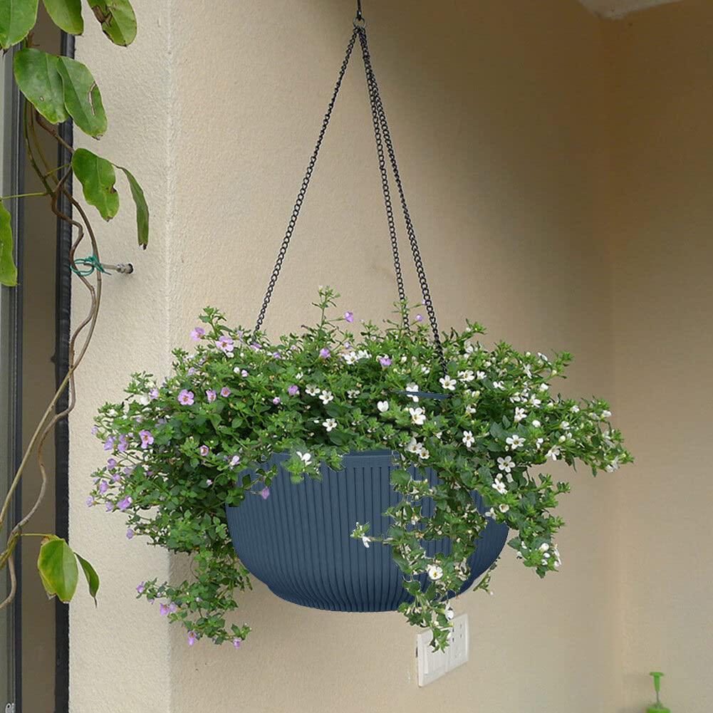 INSTITIZER 2 Pack Hanging Planters, Self-Watering Hanging Pots for Indoor Outdoor Plants, Flower Pot Plant Baskets with Drainage Hole and Hooks and 3 Chains for Garden Home