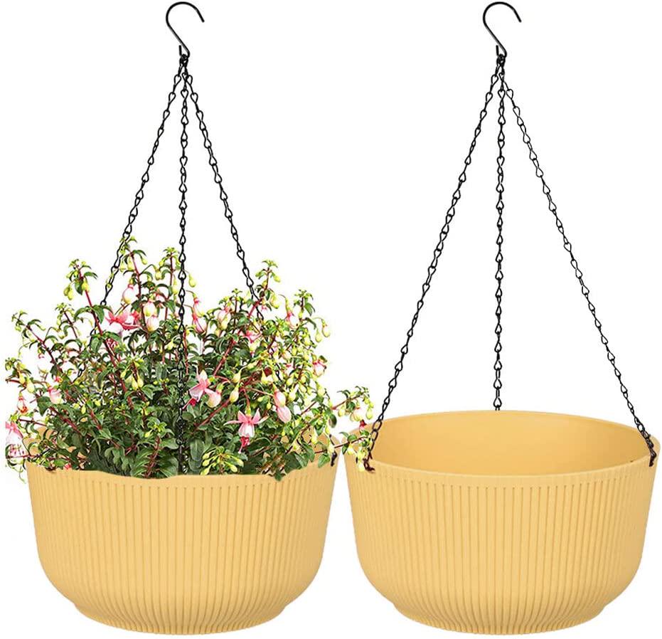 INSTITIZER 2 Pack Hanging Planters, Self-Watering Hanging Pots for Indoor Outdoor Plants, Flower Pot Plant Baskets with Drainage Hole and Hooks and 3 Chains for Garden Home