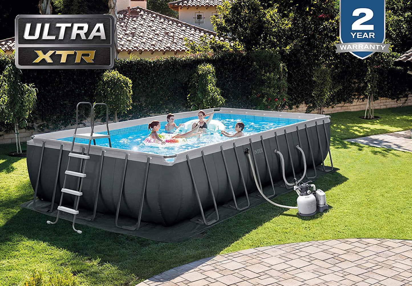 INTEX 26367EH Ultra XTR Deluxe Rectangular Above Ground Swimming Pool Set: 24ft x 12ft x 52in Includes 2100 GPH Sand Filter Pump Saltwater System SuperTough