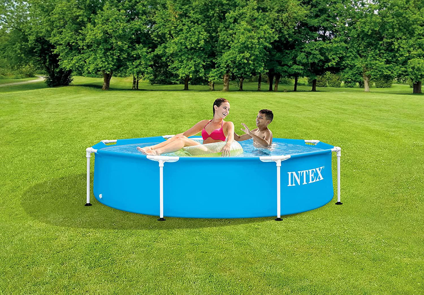 INTEX 28205EH Metal Frame Above Ground Swimming Pool: 8ft x 20in Puncture-Resistant Material Easy Assemble Rust Resistant 483 Gallon Capacity