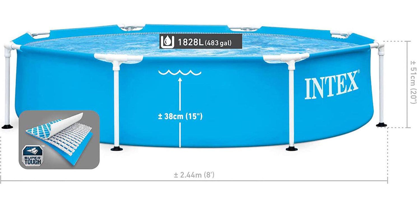 INTEX 28205EH Metal Frame Above Ground Swimming Pool: 8ft x 20in Puncture-Resistant Material Easy Assemble Rust Resistant 483 Gallon Capacity