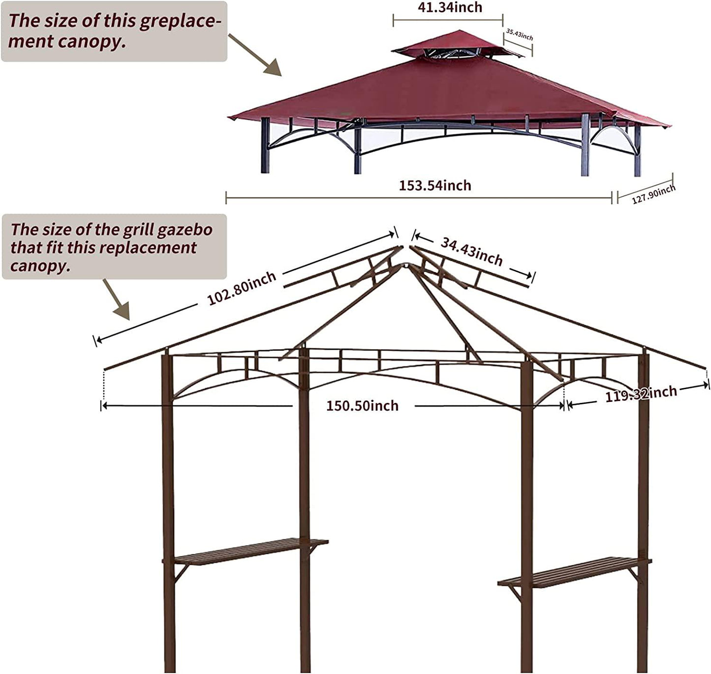 ISAGAPOY Replacement Canopy Top Cover for Garden Canopy Cover Roof with Air Vent for Gazebo (L-GZ798PST-E)