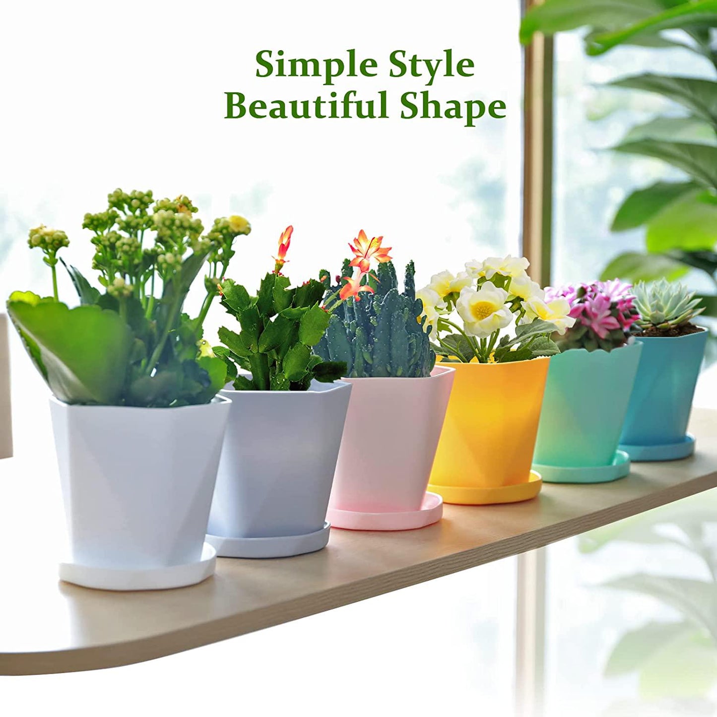 ISIVBPEP Flower Pots - 6 Pack 6.5 Inch Plastic Plant Pots with Drainage Holes and Saucers - Planters for Indoor Plants - Garden Pots with Gardening Tools
