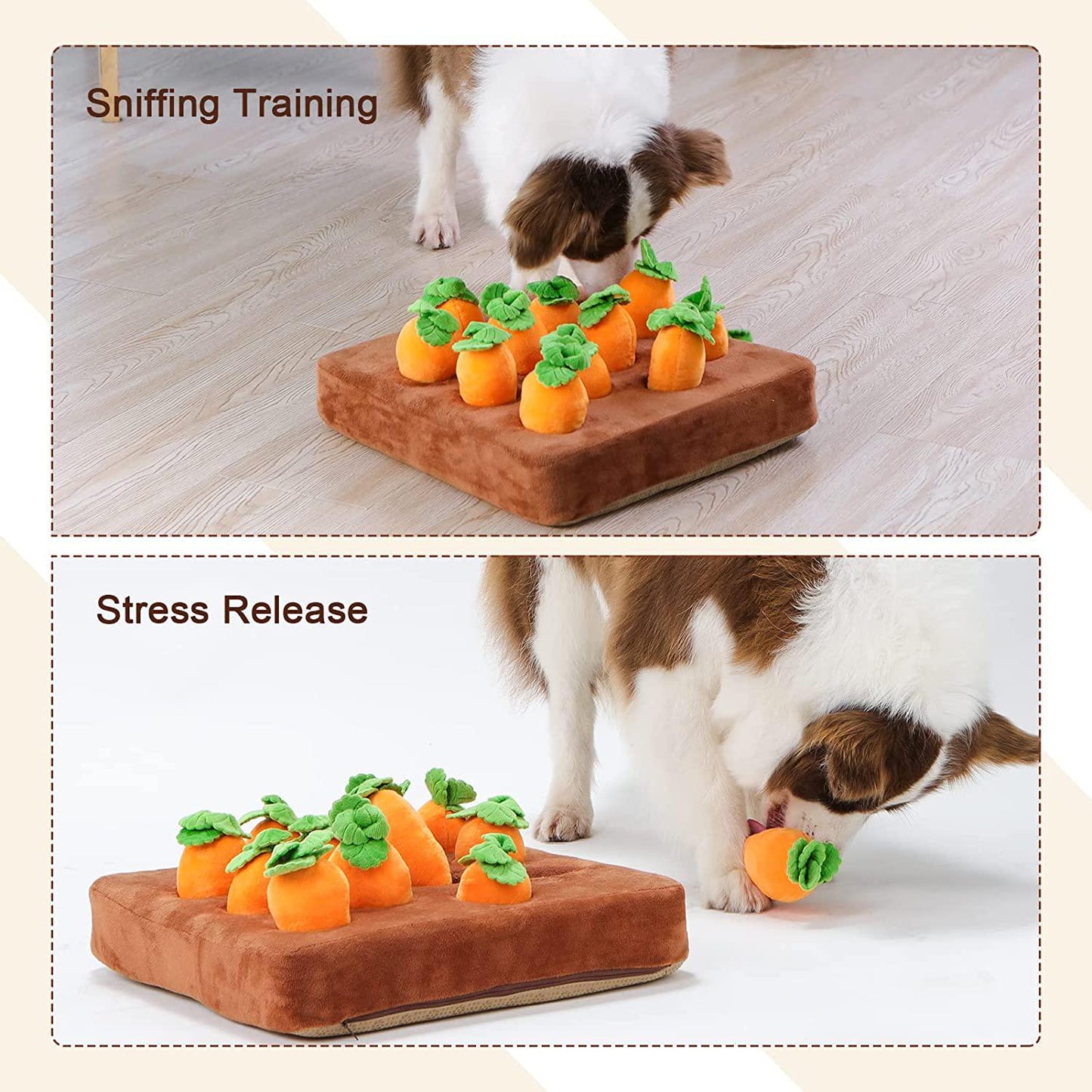 Interactive Dog Toys Carrot Snuffle Mat for Dogs Plush Puzzle Toys 2 in 1 Non-Slip Nosework Feed Games Pet Stress Relief with 12 Carrots