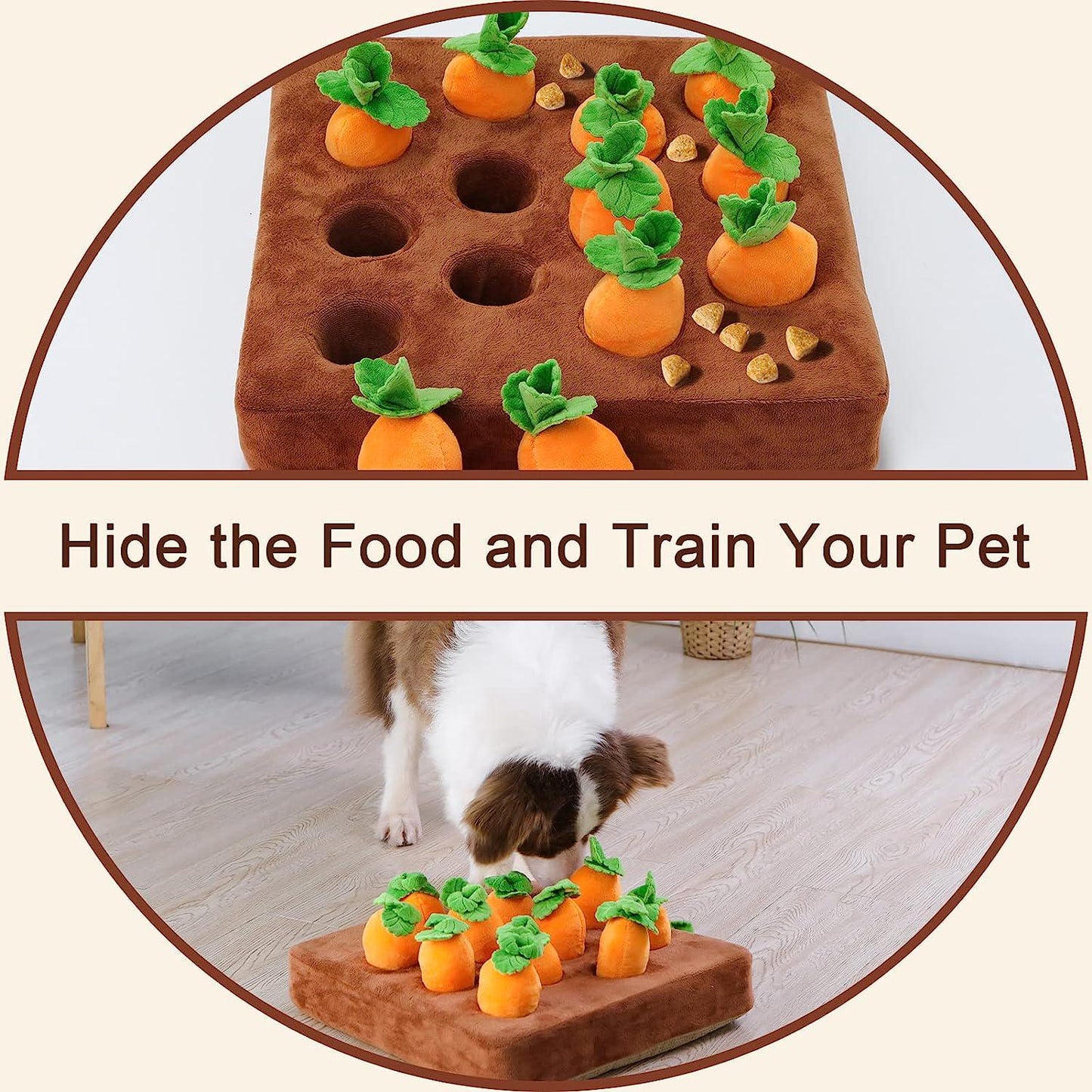 Interactive Dog Toys Carrot Snuffle Mat for Dogs Plush Puzzle Toys 2 in 1 Non-Slip Nosework Feed Games Pet Stress Relief with 12 Carrots
