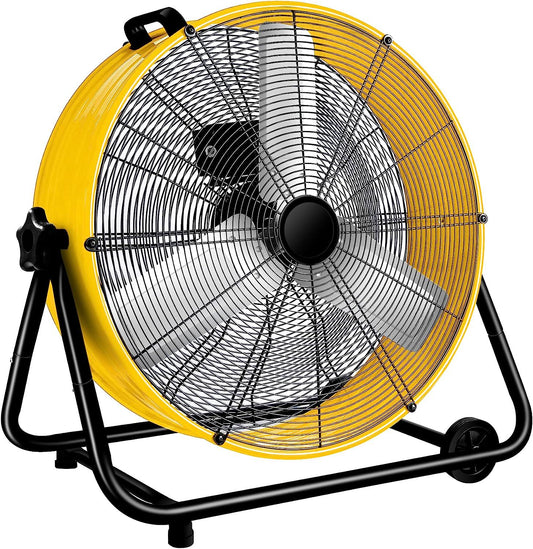 Industrial Fan 24 Inch Heavy Duty Drum 3 Speed 8800 CFM Air Circulation High Velocity Fan For Warehouse, Workshop, Factory, Commercial, Residential and Greenhouse Yellow-