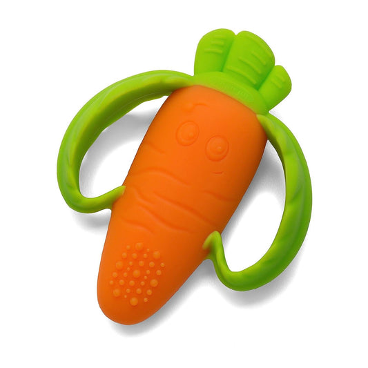 Infantino Lil' Nibbles Textured Silicone Teether -Sensory Exploration and Teething Relief with Easy to Hold Handles, Orange Carrot-