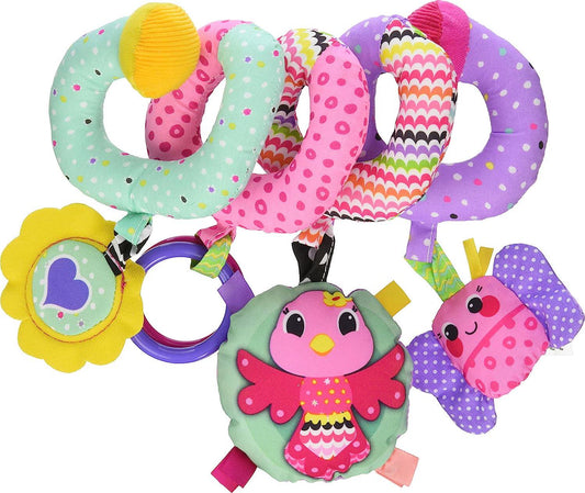 Infantino Stretch and Spiral Activity Toy - Textured Play Activity Toy for Sensory Exploration and Engagement, Ages 0 and Up, Pink Farm-