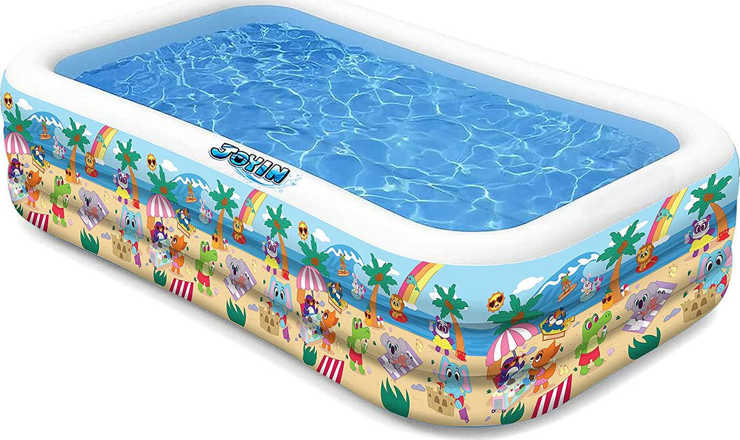 Inflatable Kiddie Swimming Pool Full-Size Swim Center Beach Pattern for Summer 120''*72''*22''-
