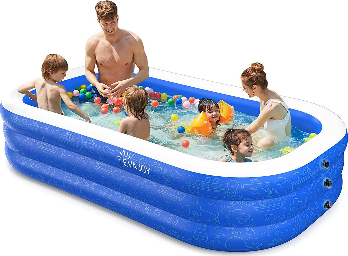 Inflatable Pool, 118''x72''x20'' Full-Size Inflatable Swimming Pool-