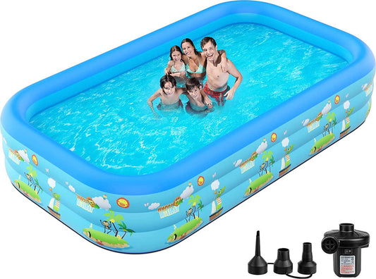 Inflatable Pool with Pump 130'' x 72'' x 22'' Full-Sized Family Pools Thickened Lounge Pool-