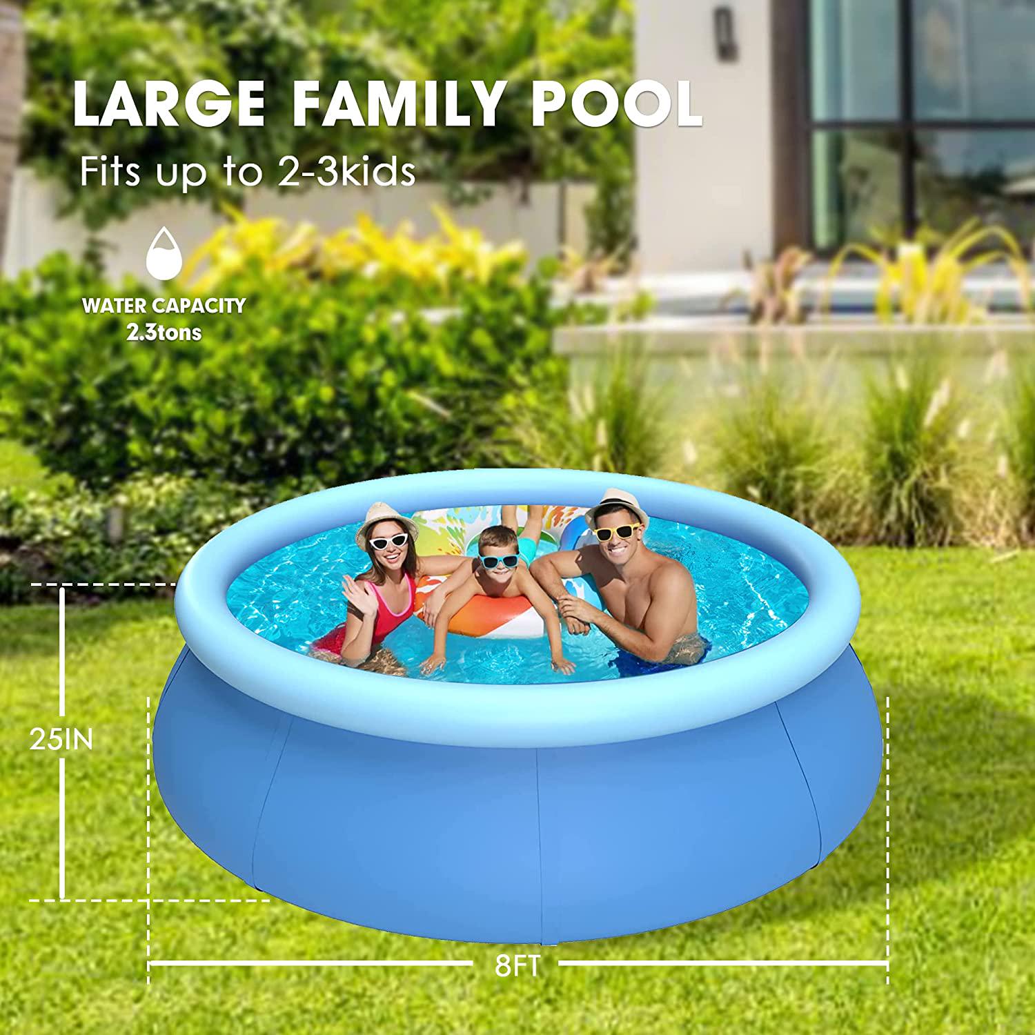 Inflatable Swimming Pool, Swimming Pool for Adults, Inflatable Top Ring Pool, Blow Up Pool for Kids, Family Pools for Backyard, Above Ground Pool (Medium (8 ft X 25 )-