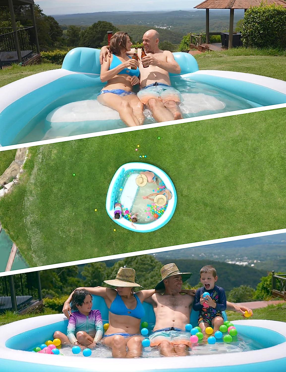 Inflatable Pool, EVAJOY Above Ground Swimming Pool for Kids with Bench, 88.5'' x 85'' x 20'' Inflatable Blow Up Pool