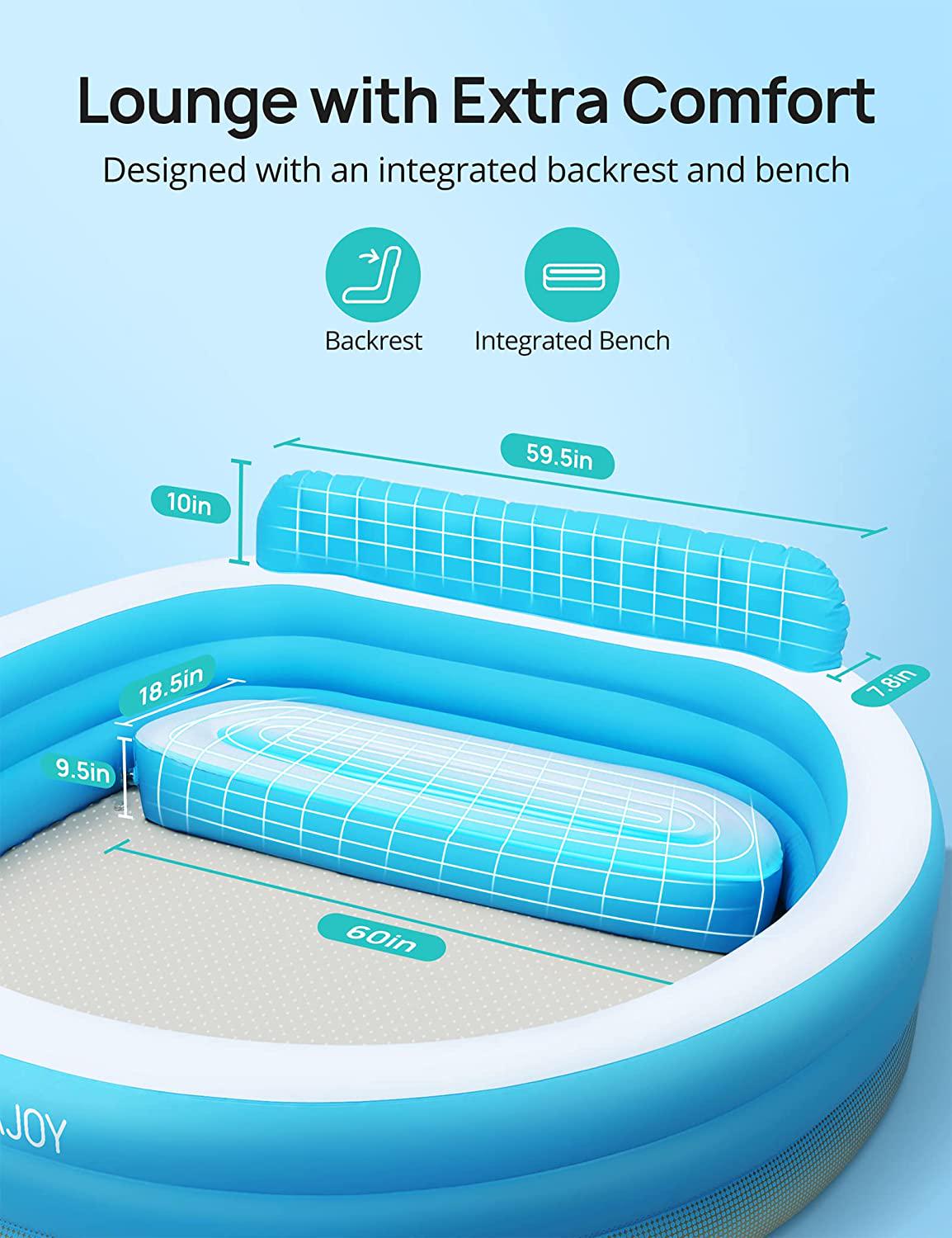 Inflatable Pool, EVAJOY Above Ground Swimming Pool for Kids with Bench, 88.5'' x 85'' x 20'' Inflatable Blow Up Pool