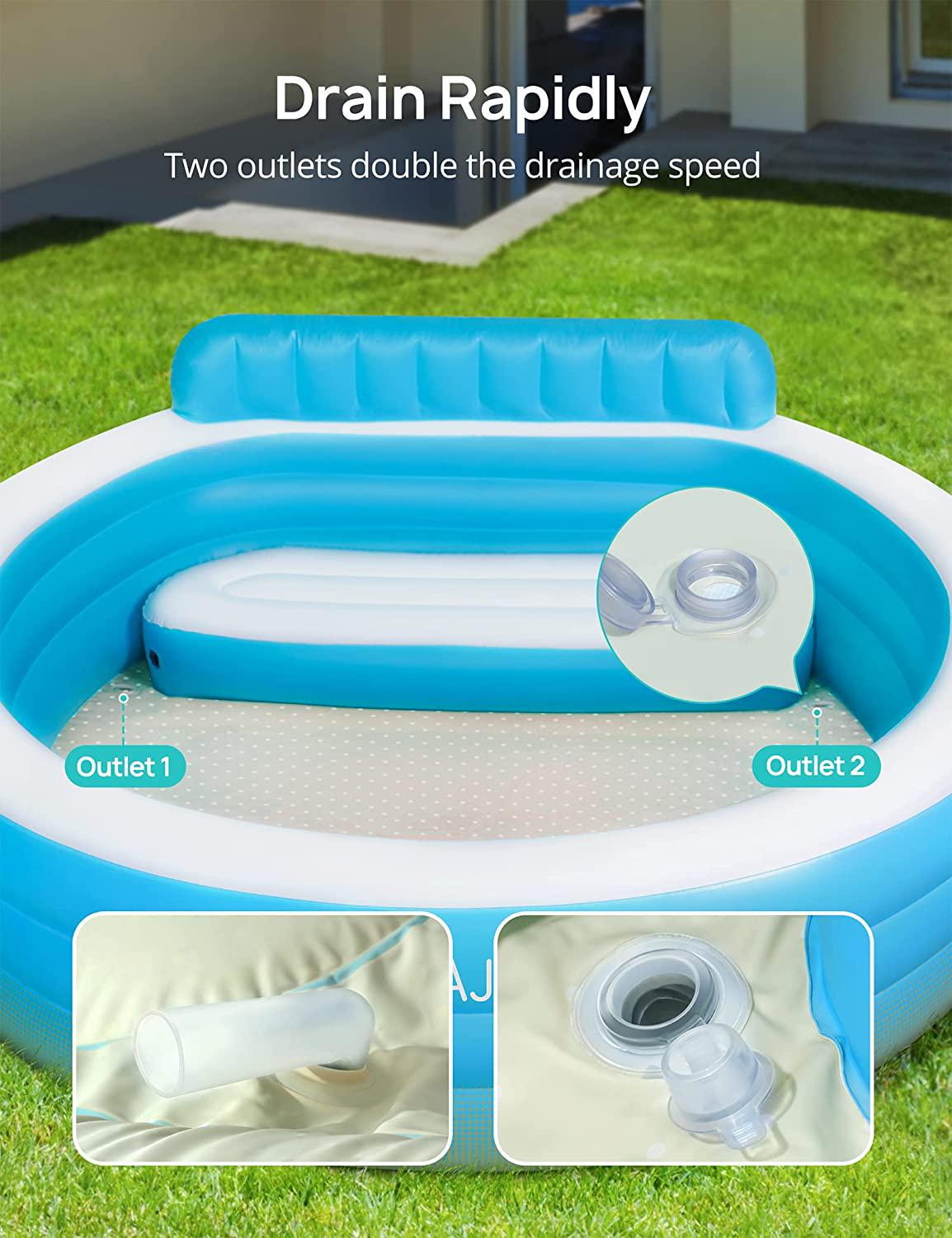 Inflatable Pool, EVAJOY Above Ground Swimming Pool for Kids with Bench, 88.5'' x 85'' x 20'' Inflatable Blow Up Pool