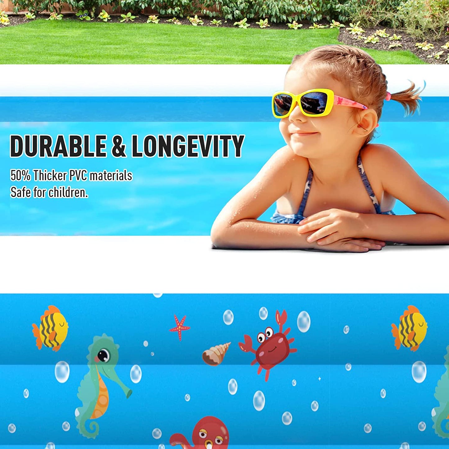 Inflatable Pool with Pump - 130'' x 72'' x 22'' Large Family Swimming Pool for Adults