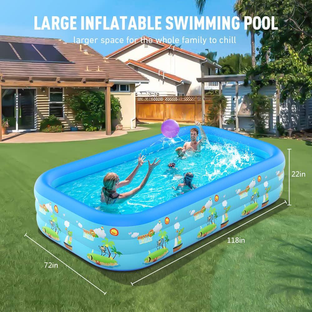 Inflatable Pool with Pump 130'' x 72'' x 22'' Full-Sized Family Pools Thickened Lounge Pool