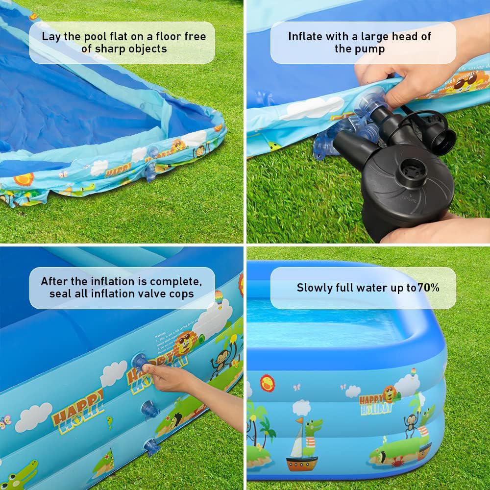 Inflatable Pool with Pump 130'' x 72'' x 22'' Full-Sized Family Pools Thickened Lounge Pool