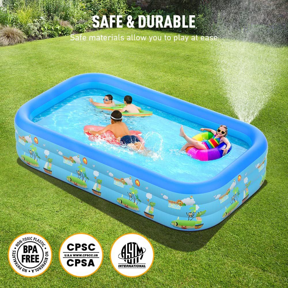 Inflatable Pool with Pump 130'' x 72'' x 22'' Full-Sized Family Pools Thickened Lounge Pool