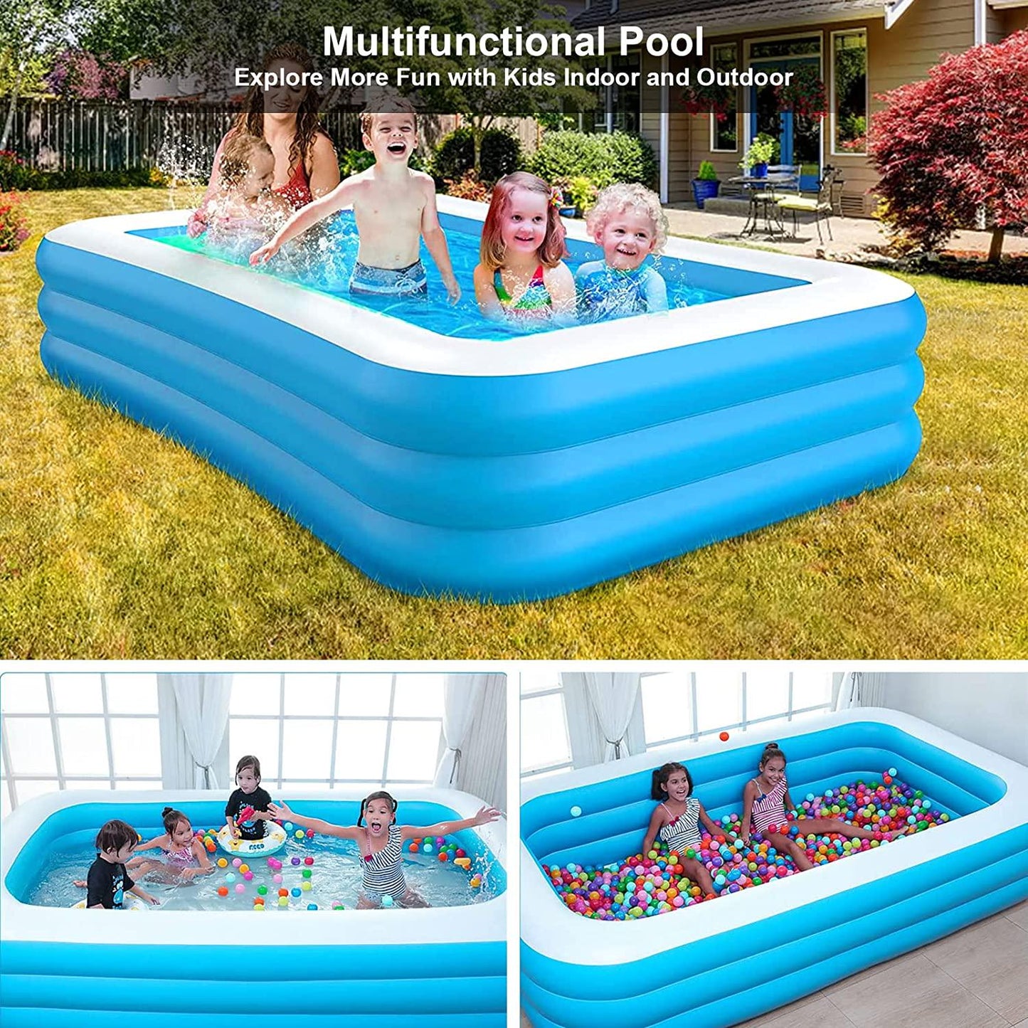 Inflatable Swimming Pool- 120 X 72 X 22 Thickened Full-Sized Family Inflatable Pool for Kids and Adults, Outdoors, Backyard, Summer Water Party
