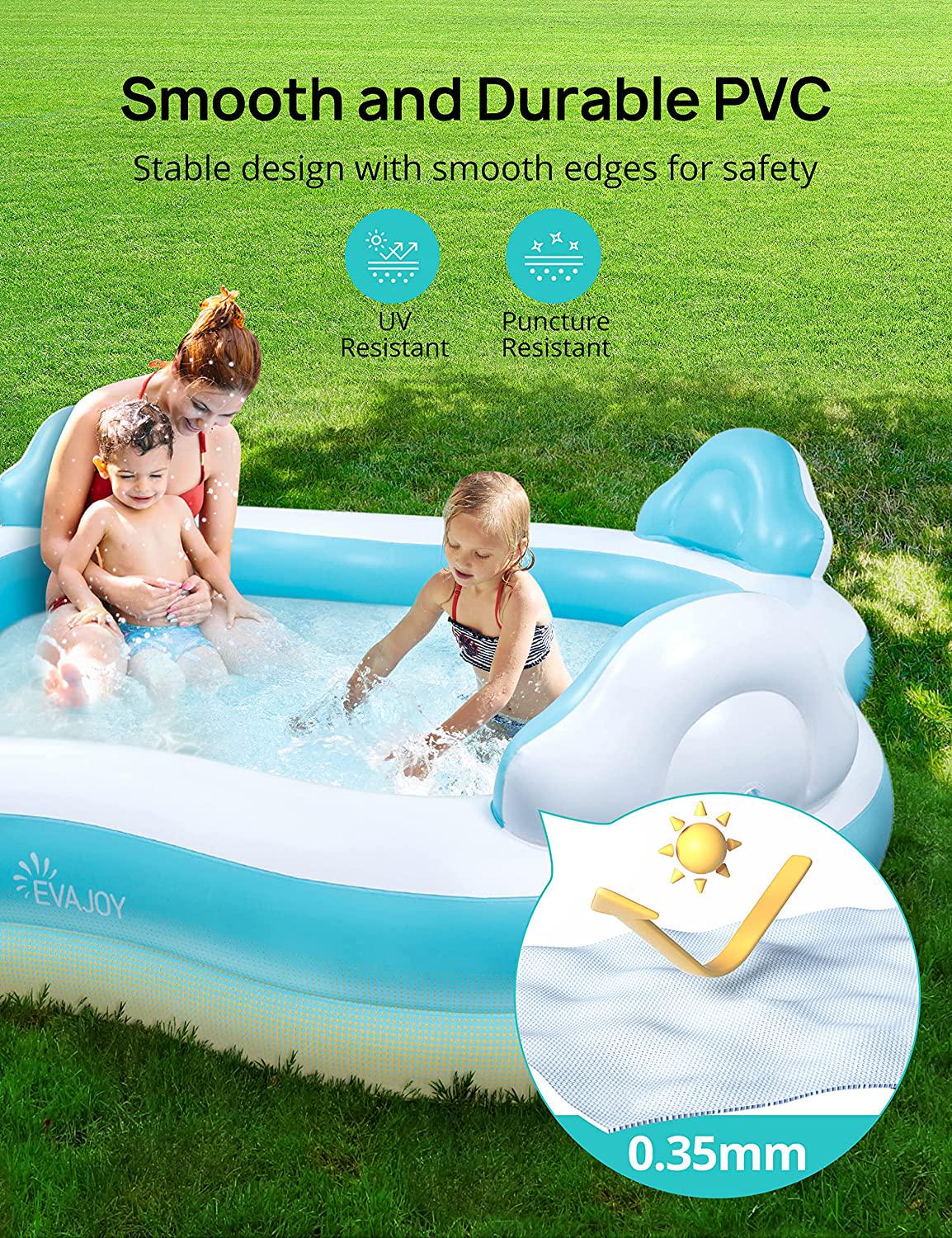 Inflatable Swimming Pool, EVAJOY Inflatable Pool for Kids, Adults, Family-Sized Above Ground Swimming Pool with 4 Seats, 4 Backrests, Cup Holders 200 gal