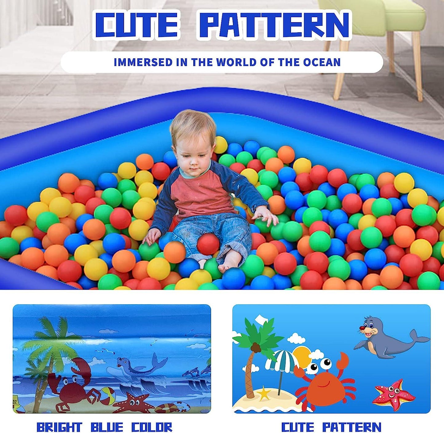 Inflatable Swimming Kiddie Pool 120 x 72 x 23 - Blow Up Family Full-Sized Water Pools - Ball Pit / Sand Pit / Fishing Pond for Kids, Babies, Toddlers, Indoor, Garden,