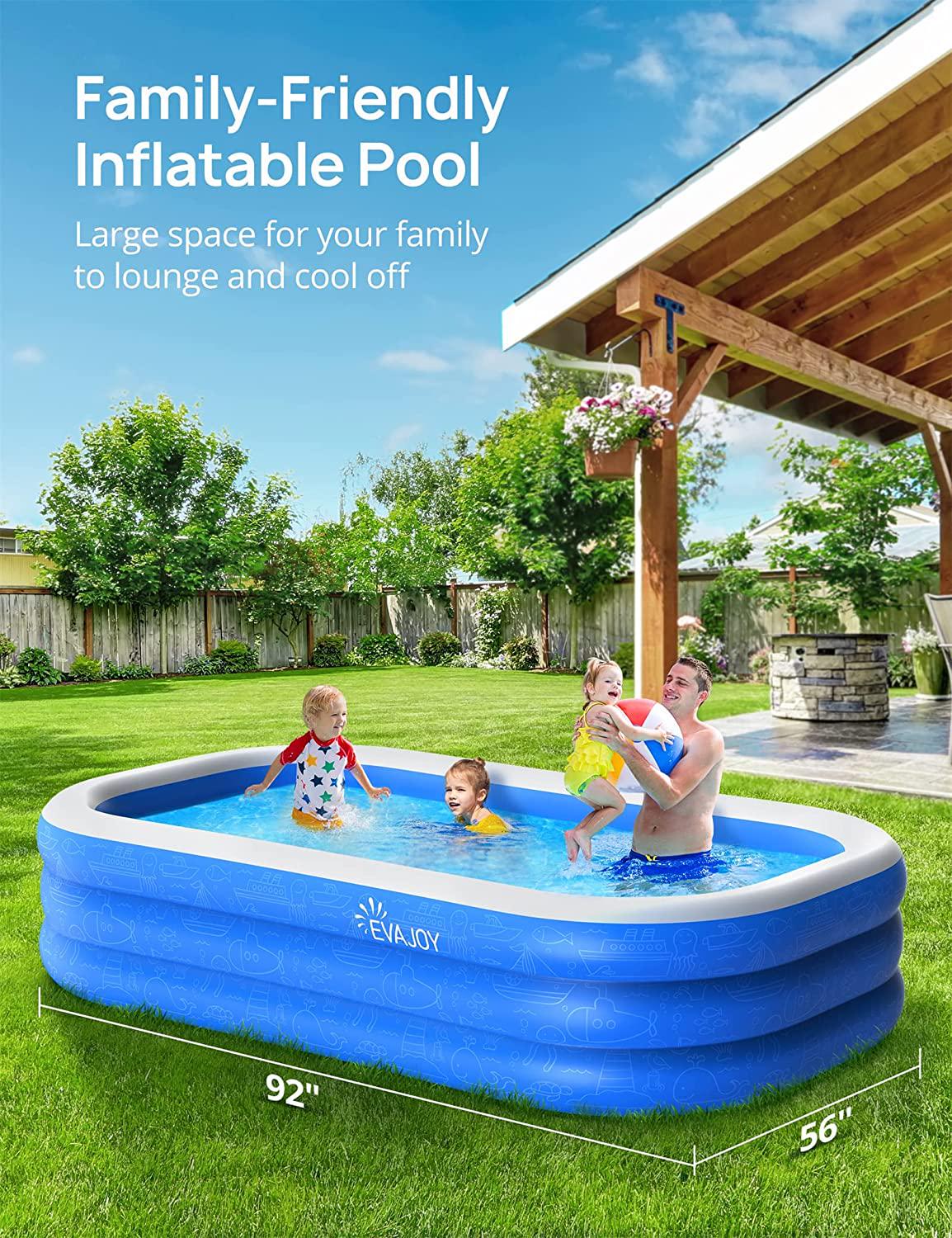 Inflatable Swimming Pool, EVAJOY 92'' x 56'' x 20'' Family Blow up Swim Pools