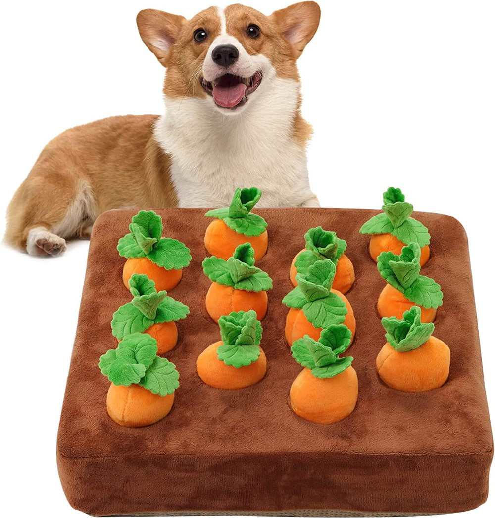 Interactive Dog Toys Carrot Snuffle Mat for Dogs Plush Puzzle Toys 2 in 1 Non-Slip Nosework Feed Games Pet Stress Relief with 12 Carrots-